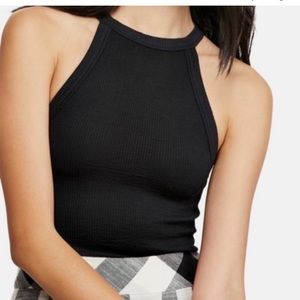 Intimately free people black high neck tank seamless ribbed top stretch …
